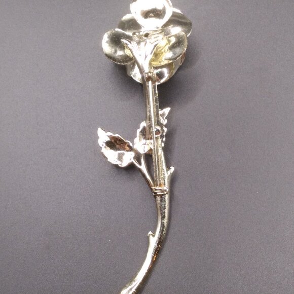 Vintage Gold Tone Rhinestone Enamel Flower Brooch - Picture 3 of 4